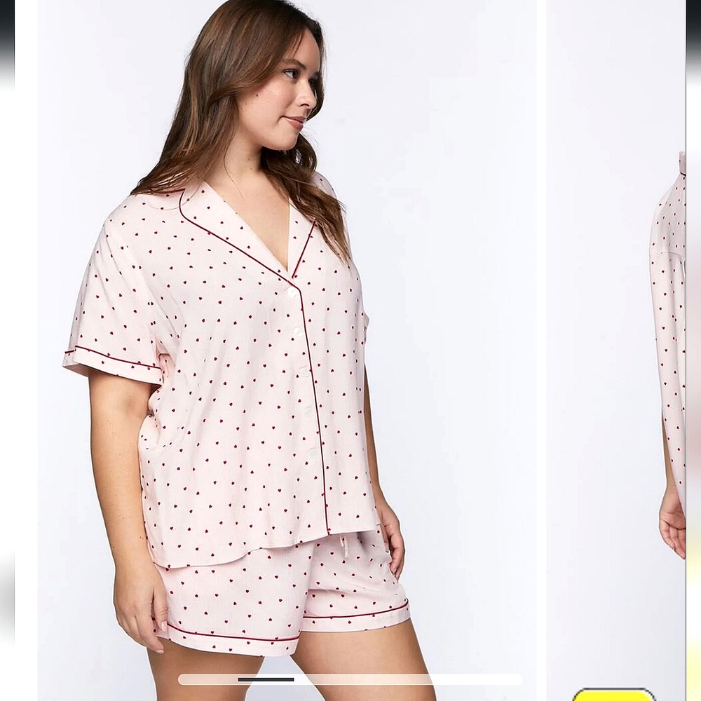 Forever 21 Heart Print Shirt & Shorts Pajama Set